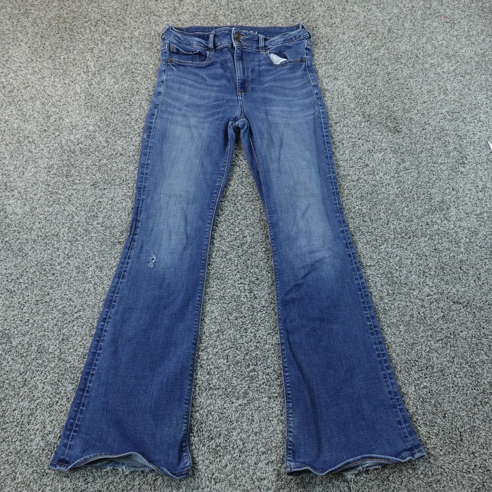 American Eagle Jeans Womens 12 Dark Blue Denim Hi Rise Artist Flare Stretch Flex